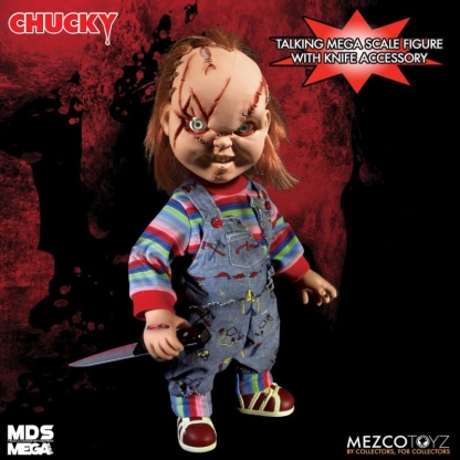 Chucky Scarred Childs Play Mezco MDS MEGA Figure With Sound. The star of five CHILD'S PLAY films, our Chucky figure features real cloth Good Guys clothing