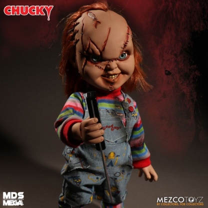 Chucky Scarred Childs Play Mezco MDS MEGA Figure With Sound. The star of five CHILD'S PLAY films, our Chucky figure features real cloth Good Guys clothing