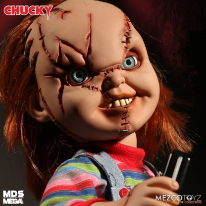 Chucky Scarred Childs Play Mezco MDS MEGA Figure With Sound. The star of five CHILD'S PLAY films, our Chucky figure features real cloth Good Guys clothing