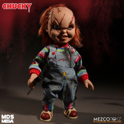 Chucky Scarred Childs Play Mezco MDS MEGA Figure With Sound. The star of five CHILD'S PLAY films, our Chucky figure features real cloth Good Guys clothing