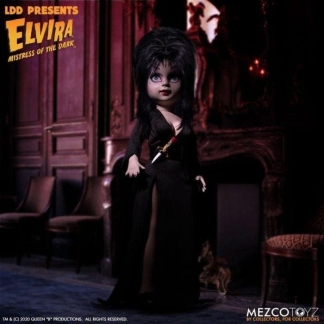 elvira living dead doll photographed from varied angles with spooky background