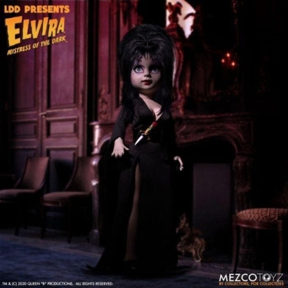 elvira living dead doll photographed from varied angles with spooky background