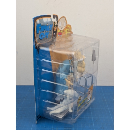 "Bottom-up view of the boxed Mezco Family Guy Herbert action figure, showing the bottom of the packaging with product information and barcode."