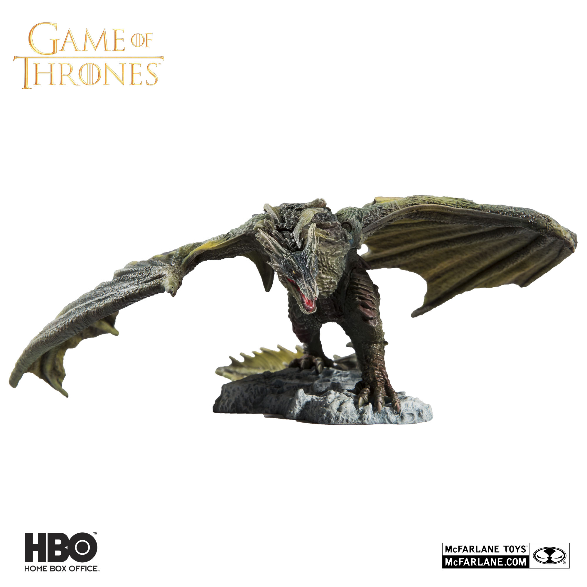 McFarlane Toys Game of Thrones Rhaegal green dragon deluxe action figure with wings spread.