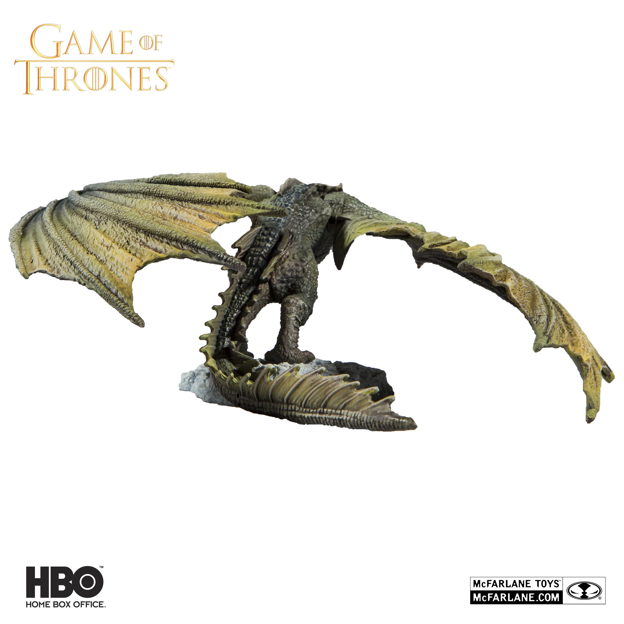 McFarlane Toys Game of Thrones Rhaegal green dragon deluxe action figure with wings spread.