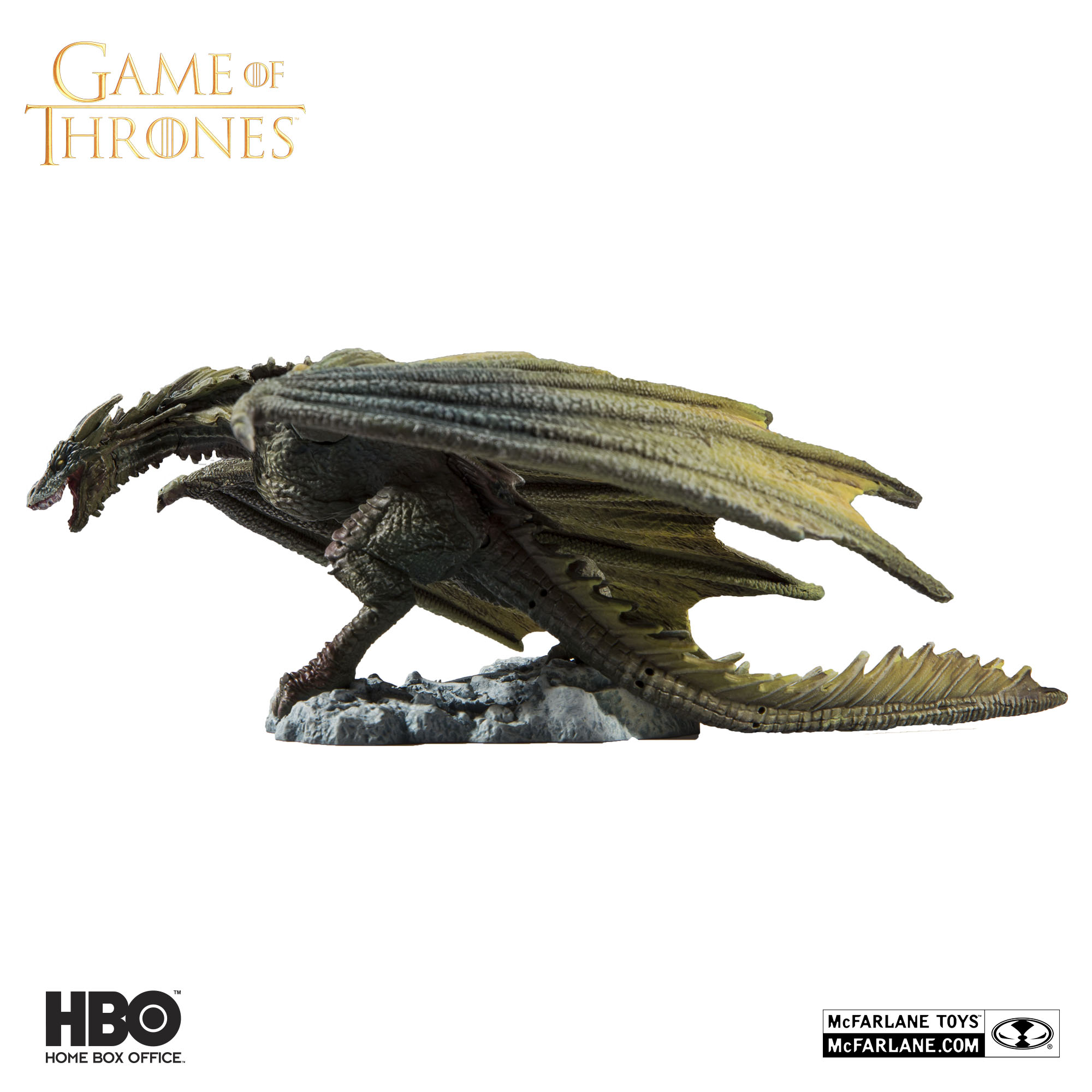 McFarlane Toys Game of Thrones Rhaegal green dragon deluxe action figure with wings spread.