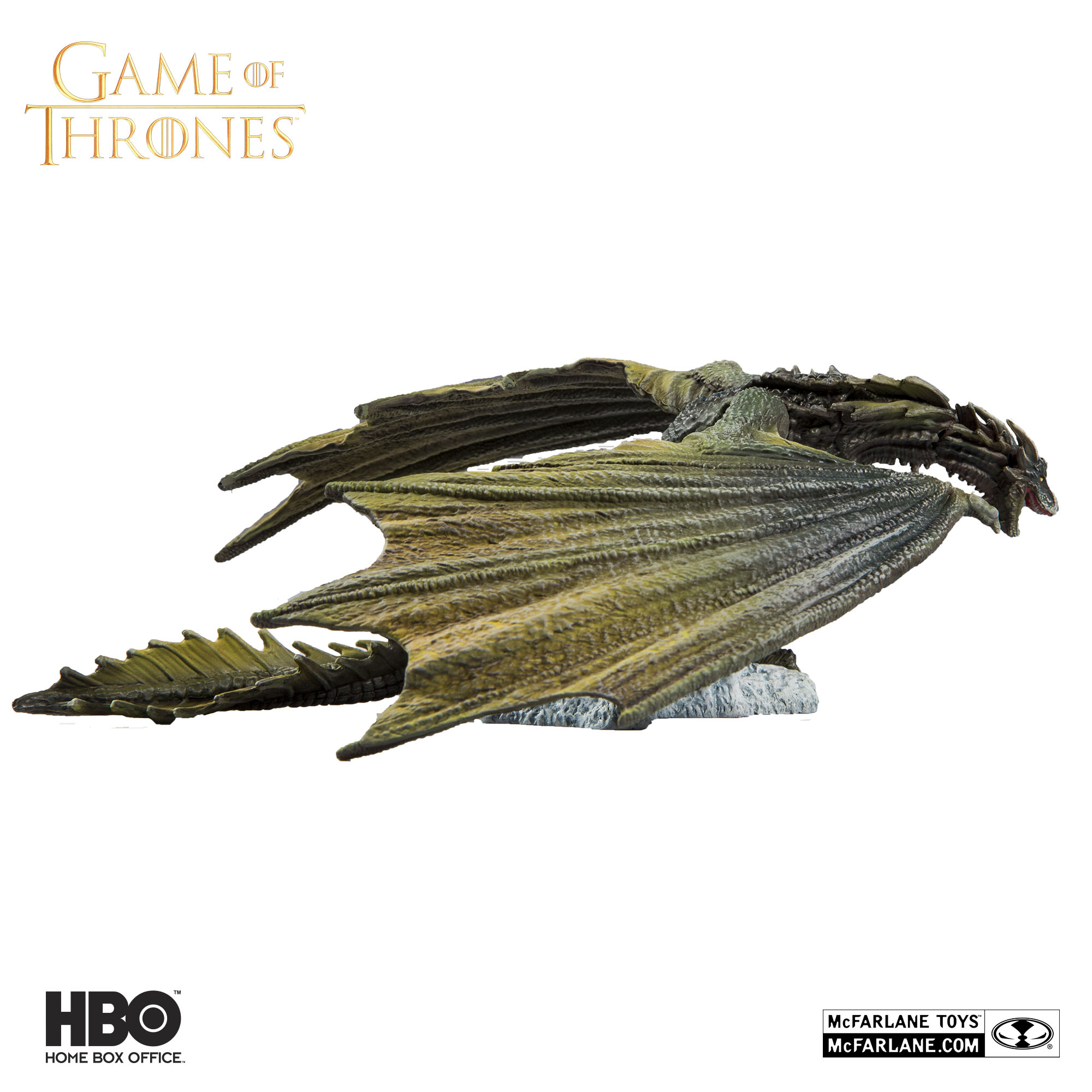 McFarlane Toys Game of Thrones Rhaegal green dragon deluxe action figure with wings spread.