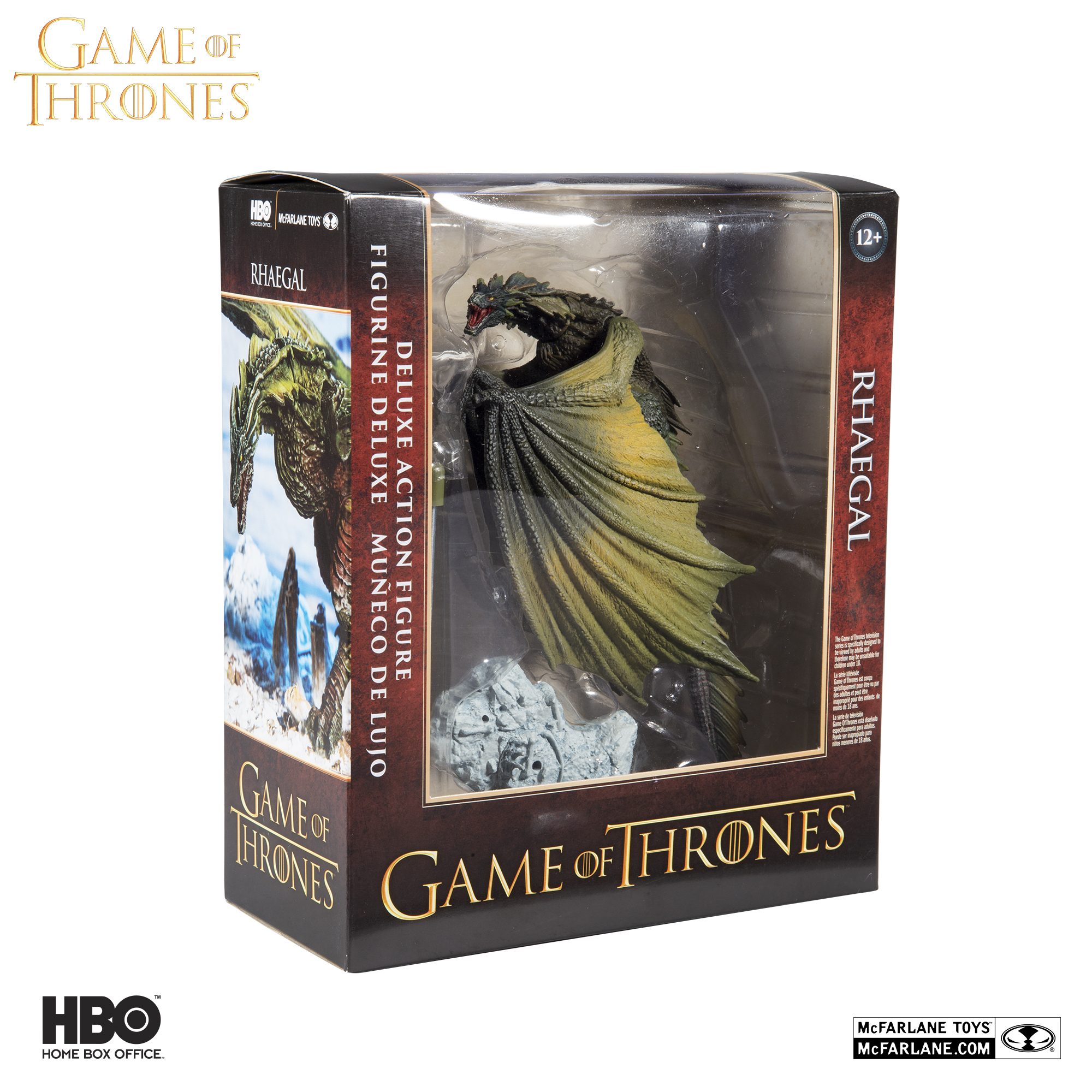 Game of Thrones Rhaegal deluxe dragon figure in its collector window box packaging.