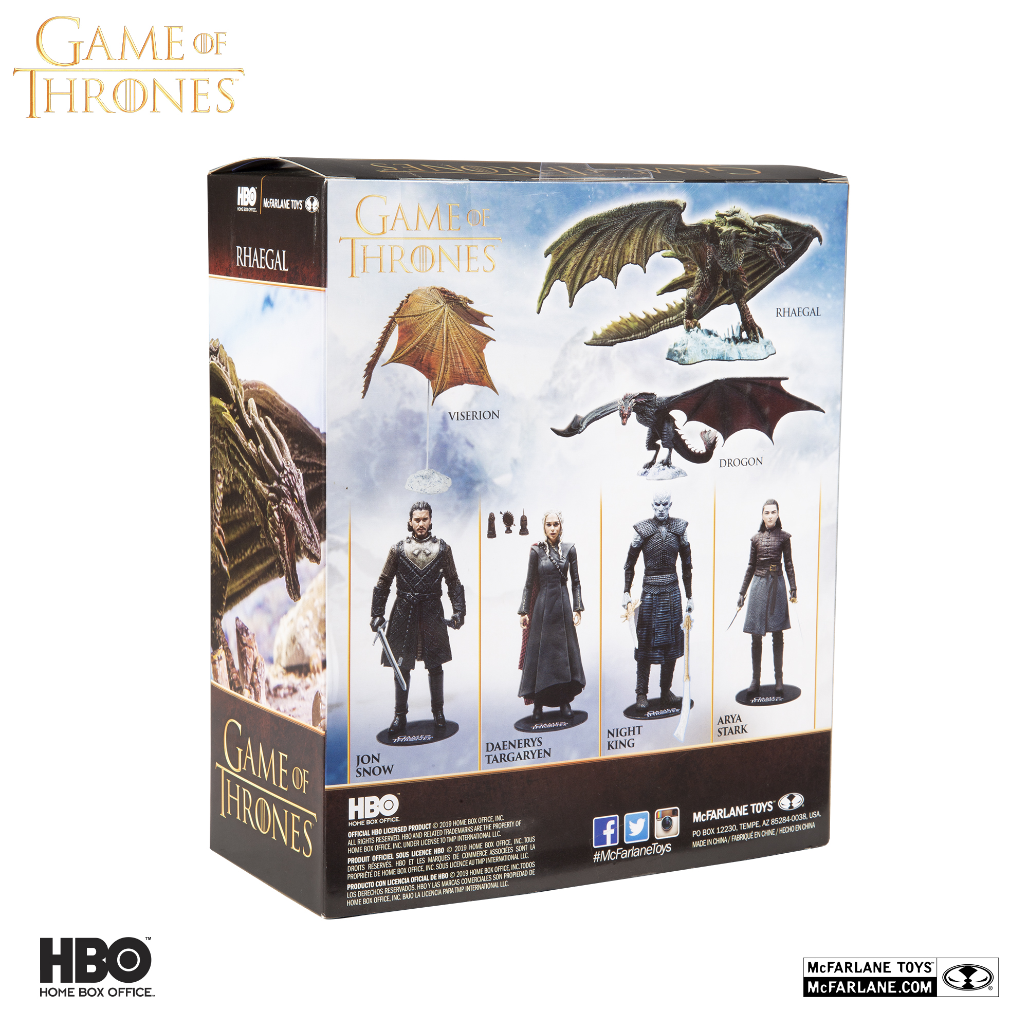 Game of Thrones Rhaegal deluxe dragon figure in its collector window box packaging.
