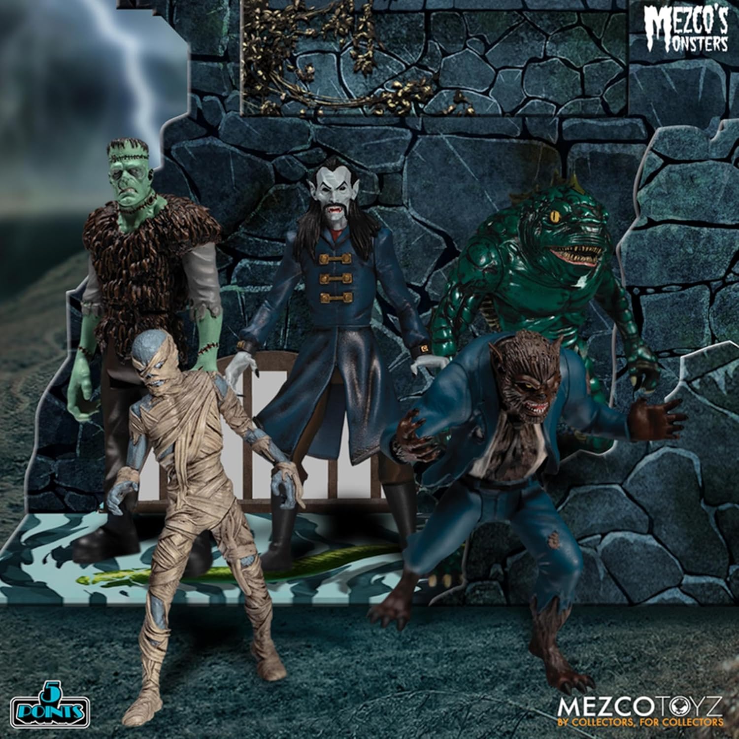 Dracula 5 Points figure in a dynamic pose with his bat form and removable cape accessories.