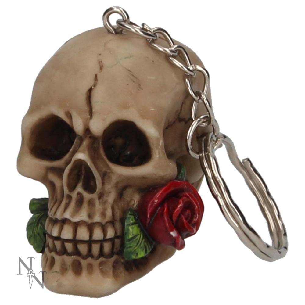 Nemesis Now Rose From The Dead skull and red rose keychain individual.