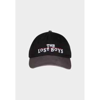 The Lost Boys official black baseball cap with red movie logo embroidery.
