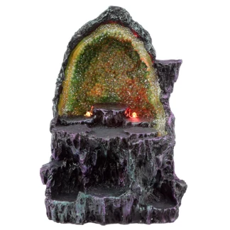 The Puckator Dark Legends Crystal Cave LED display stand showing empty rocky tiers and glowing crystal accents