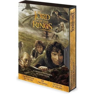 Pyramid International Lord of the Rings A5 notebook designed to look like a VHS tape inside a retro movie-themed library case