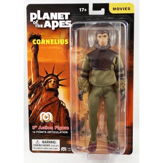 Mego 8-inch Cornelius action figure wearing his signature green fabric tunic and trousers from Planet of the Apes