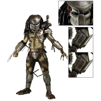 A full-length view of the 19-inch NECA Jungle Hunter Predator action figure standing in a classic hunting pose with real mesh netting