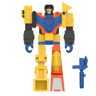 An oversized 6-inch retro Devastator action figure featuring a distinct Wrecking Crew colorway, standing on its illustrated cardboard backing