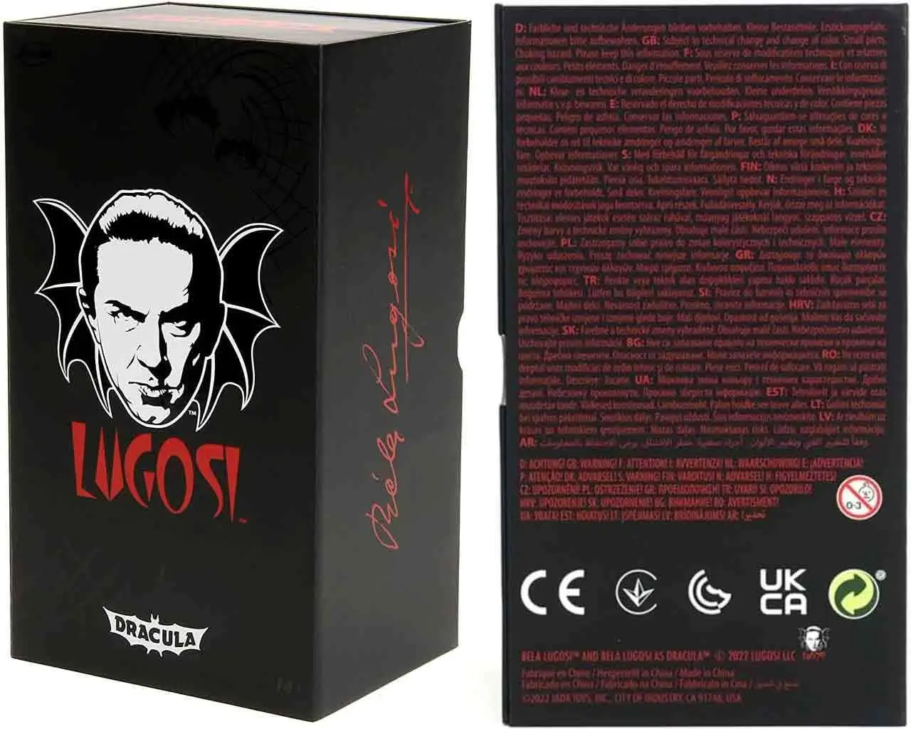 A 6-inch scale articulated Dracula action figure featuring the likeness of Bela Lugosi in his signature black tuxedo and cape.