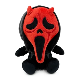 A 9-inch Youtooz plush of Ghost Face wearing a red demonic mask with horns and a black hooded cloak.