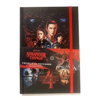 A premium A5 hardcover notebook featuring bold, retro graphic artwork from Stranger Things Season 4 on the front cover