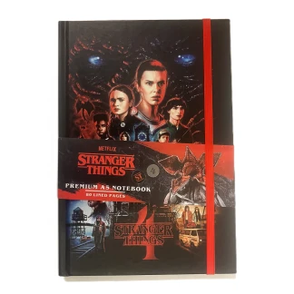 A premium A5 hardcover notebook featuring bold, retro graphic artwork from Stranger Things Season 4 on the front cover