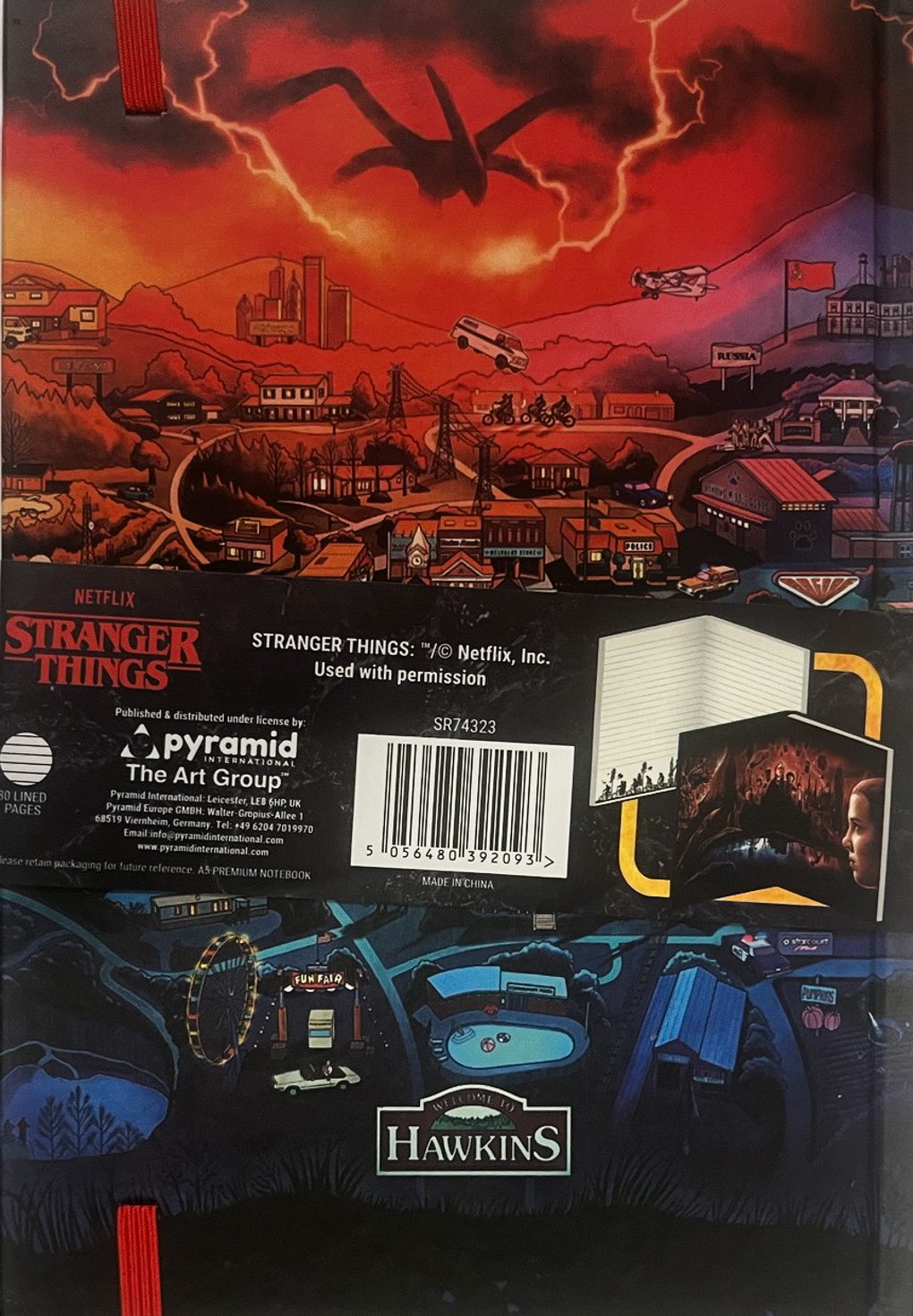 A premium A5 hardcover notebook featuring bold, retro graphic artwork from Stranger Things Season 4 on the front cover