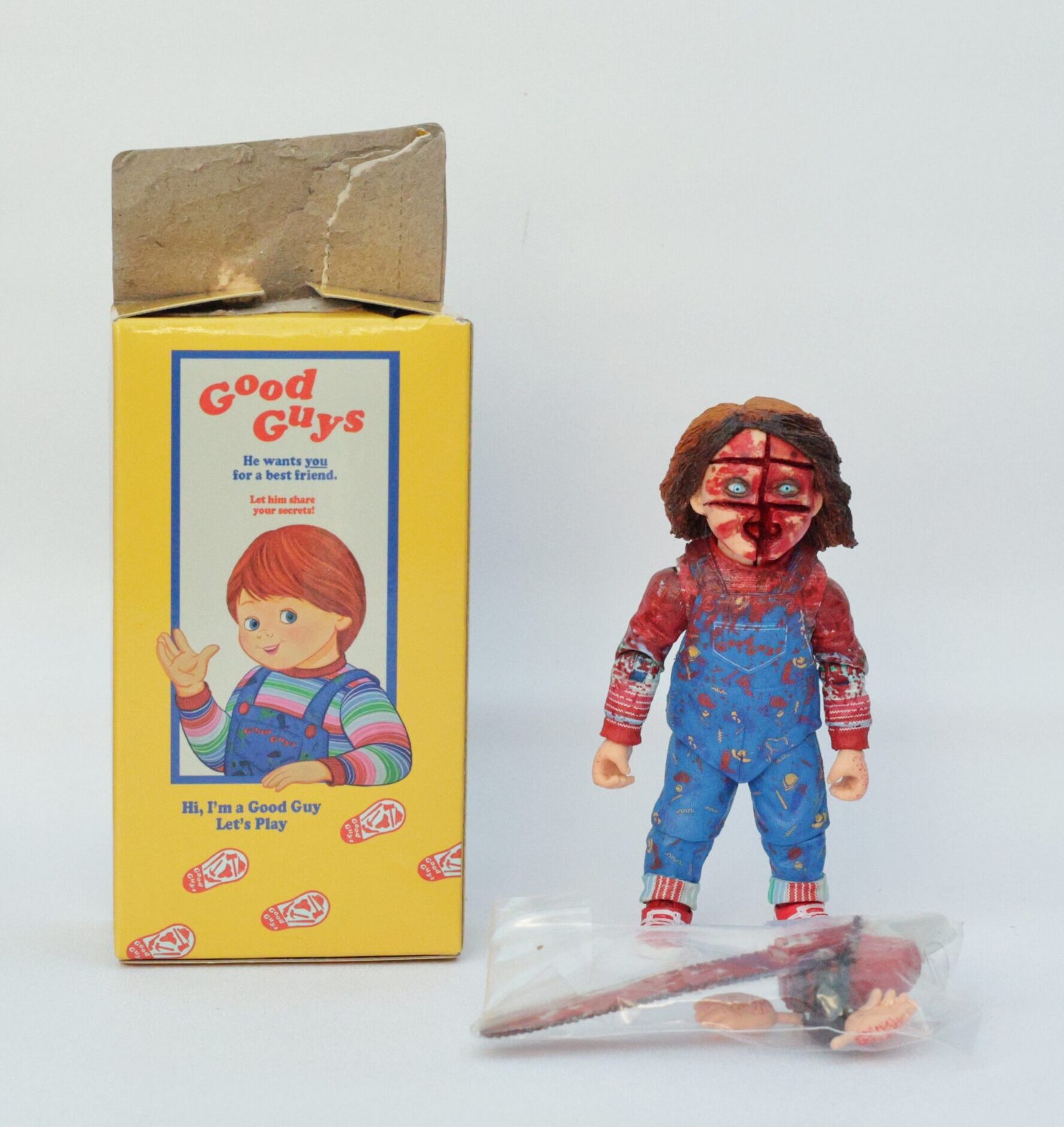 NECA Chucky TV Series Chainsaw Chucky blind box collectible figure with chainsaw and original Good Guys box