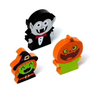 Halloween Witch Vampire and Pumpkin Shaped Erasers 3 Piece Set